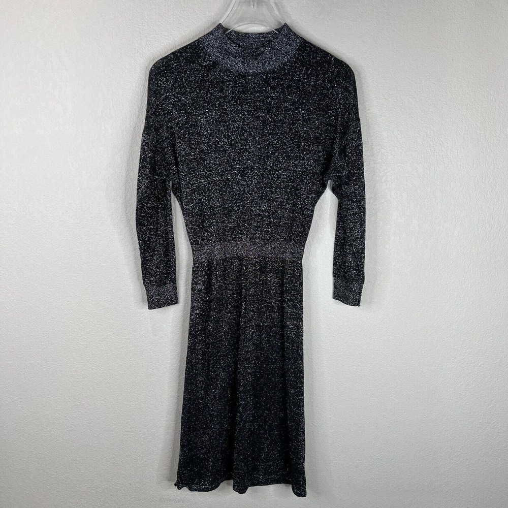 Halston Heritage Women's Metallic Stretch Sweater Midi Dress Sliver/Black Size S